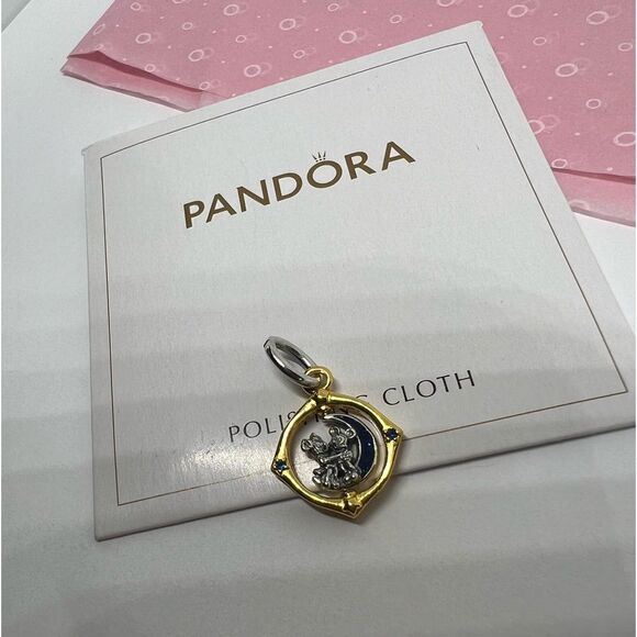 Pandora Mickey Mouse & Minnie Mouse Two-tone Spinning Moon Dangle Charm - Picture 6 of 6